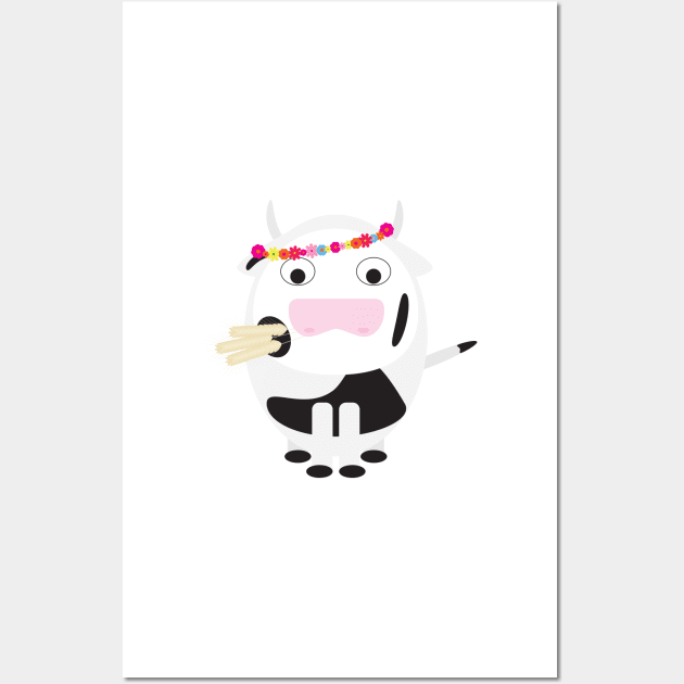 Cute Cow with Flower Head Bouquet Wall Art by sigdesign